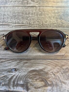 Tom Ford Dark Brown Round Sunglasses with Gold Accents